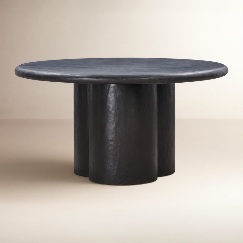 Demetrius Concrete Round Dining Table, Black