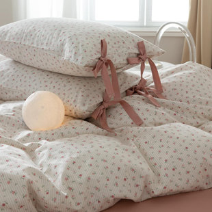 Floral Comforter Set Bed In A Bag Stripes Bedding Set 3 Pieces For All Seasons,Soft Comfy Comforter With 2 Bowknot Pillowcases