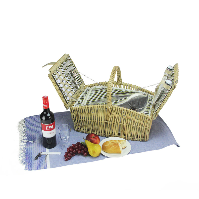 Accessoires de panier de pique-nique 2 personnes 17,75 "beige et gris tissé à la main
