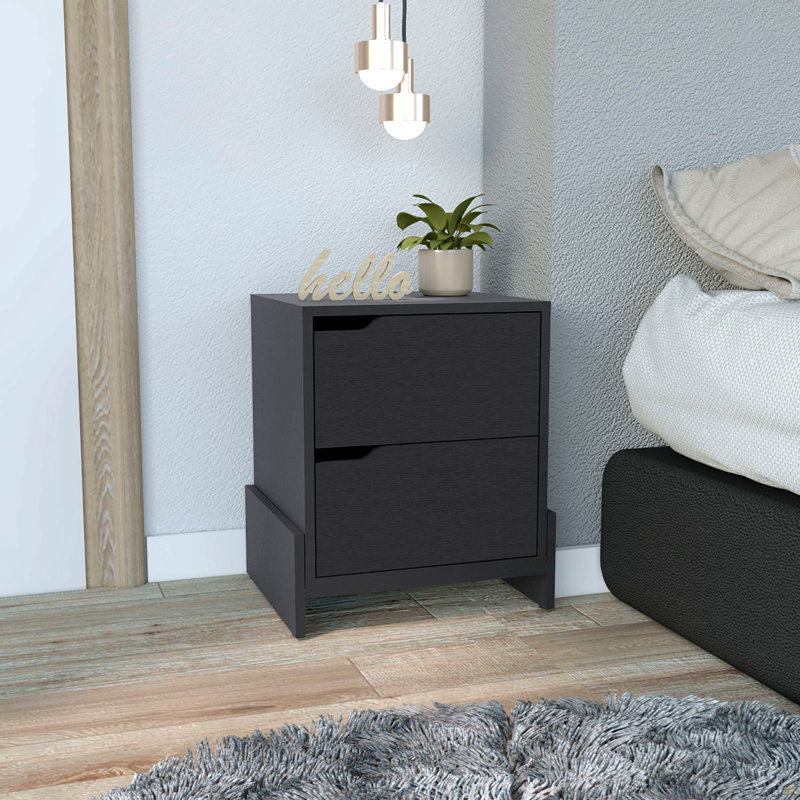 Nightstand, Bedside Table With 2-Drawers, Black