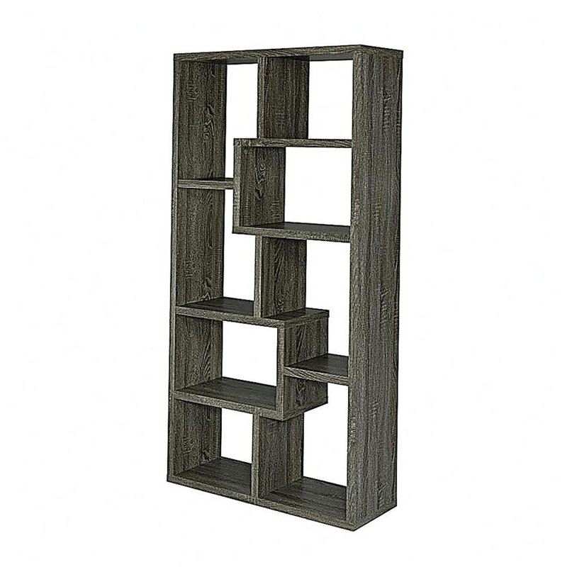 Rectangular 10-shelf Bookcase in Weathered Grey