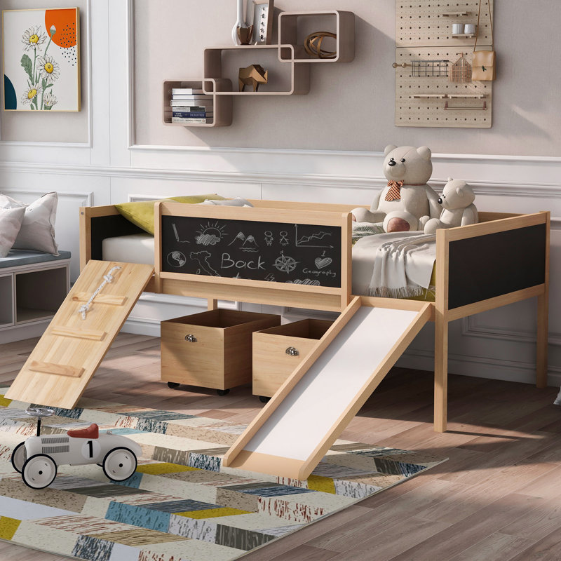 Twin Size Loft Bed With Climbing Frame, Natural