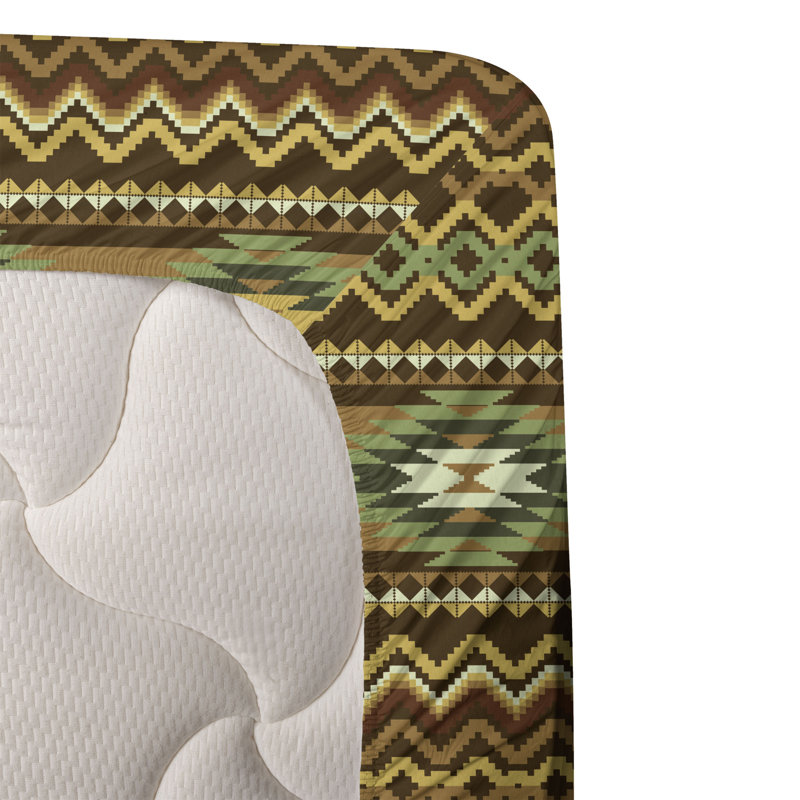 Microfiber Sheet Set, California King Sheet Set with 2 Pillowcases, Khaki/Mustard/Brown Chevron