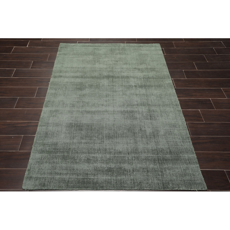 Tapis vert en laine touffeté à la main Kamar, Rectangle 4 pi x 6 pi