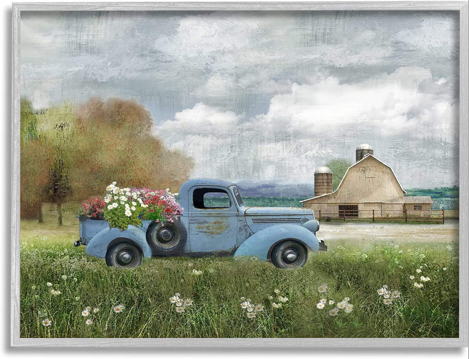 old truck with flowers painting