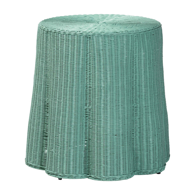 Console Scallop Natural Rattan - Table d'appoint ronde en osier tissé à la main pour le salon