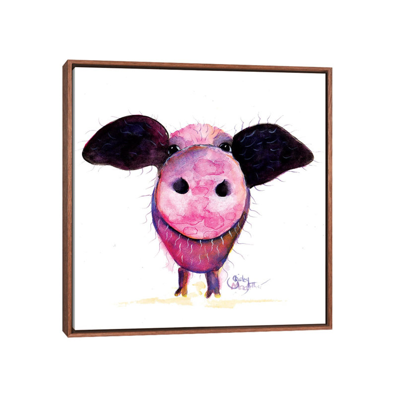 Les cochons peuvent voler! par Shirley Macarthur - impression d'art graphique, Toile avec cadre brun, Pas de tapis