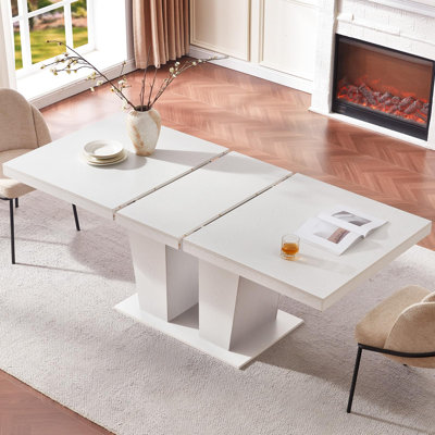 Extendable Rectangular Dining Table with Fluted Double Pedestal Base