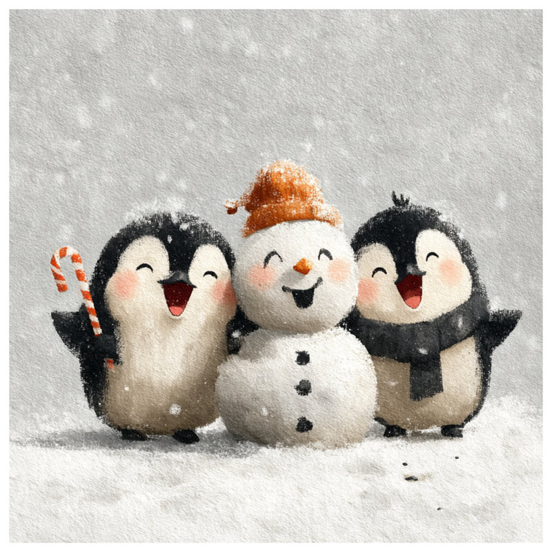 Pingouins avec bonhomme de neige, Double