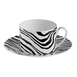 Tea Cup & Saucer ZEBRAGE Set of 2 in Luxury Box 3.3in, H 2.3in, cap. 7.5 oz, Saucer diam. 6in