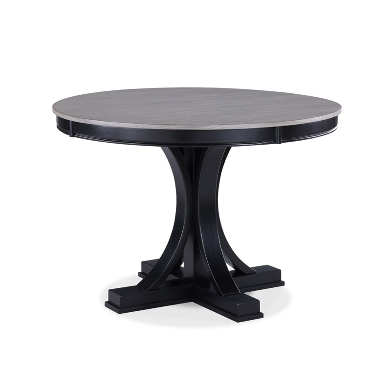 1 pièce Table de salle à manger ronde gris clair contemporain avec base noire et meubles de salle à manger en bois gris