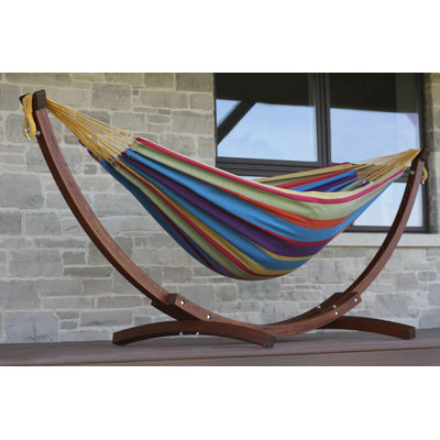 Vivere Holyoke Double Hammock with Solid Pine Arc Stand- Available in Sunbrella or Cotton