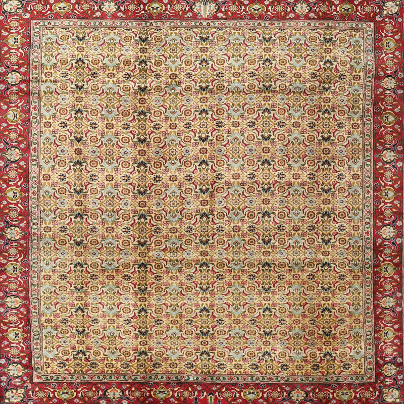 Tapis oriental en laine rouge / crème, Carré 6 pi