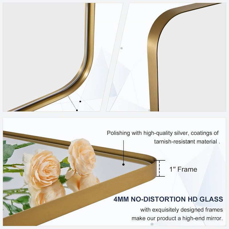Modern Tilting Bathroom Vanity Wall Mirror | Stainless Steel Pivot Frame, Brushed Gold, 34" x 22"