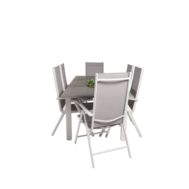 Jayesh 6 - Person Solid Wood Patio Dining Set Extendable Rectangular Table, 75cm H x 160cm L x 90cm W, White/Grey