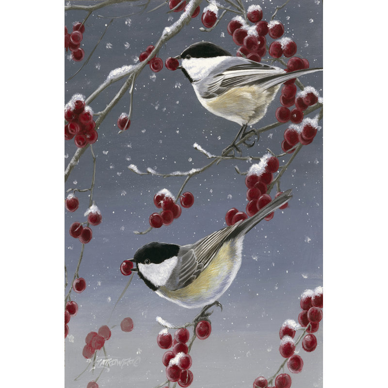 Winter Chickadees II - Wrapped Canvas Painting, 46cm H x 30cm W x 3.8cm D
