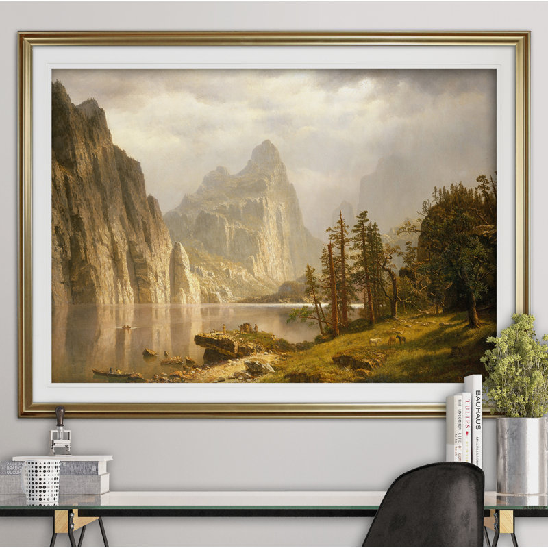 « merced river », reproduction de peinture à l’acrylique, Cadre doré, H 31 po x l 43 po x P 1,5 po