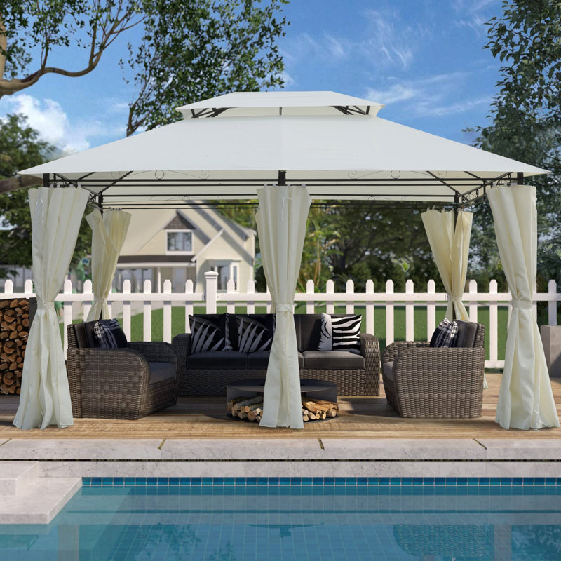 13X10 Outdoor Patio Gazebo Canopy Tent With Ventilated Double Roof And Sidewall(Detachable Curtain Included On All Sides),Suitable For Lawn, Garden, Backyard And Deck,BEIGE