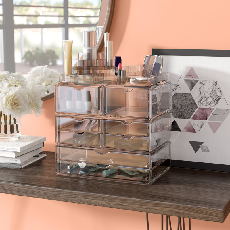 Acrylic 9 Compartment Makeup Organizer, Clear