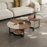 Coffee Table Set 2-Piece Modern Living Room Table Set Leather Coffee Table Round Nesting Table Set