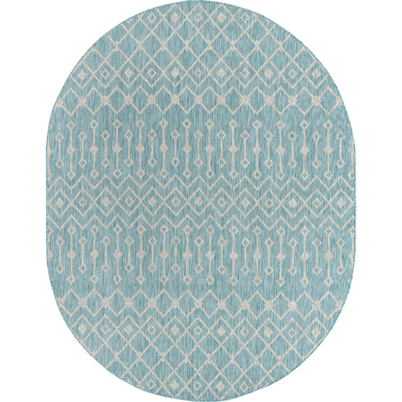Tapis d'extérieur vert / bleu / vert, Ovale 7 pi 10 po x 10 pi