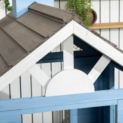 Playhouse for Kids Outdoor, Country Style Wooden Playhouse with Flower Pot Holders, Door, Windows, Service Stations for 3-7 Years, Blue