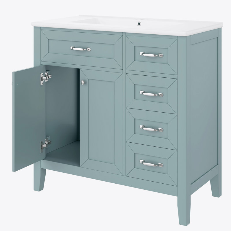 Ensemble de meuble-lavabo 36 po avec lavabo, armoire de salle de bain avec tiroirs, structure solide et panneau de fibres à densité moyenne