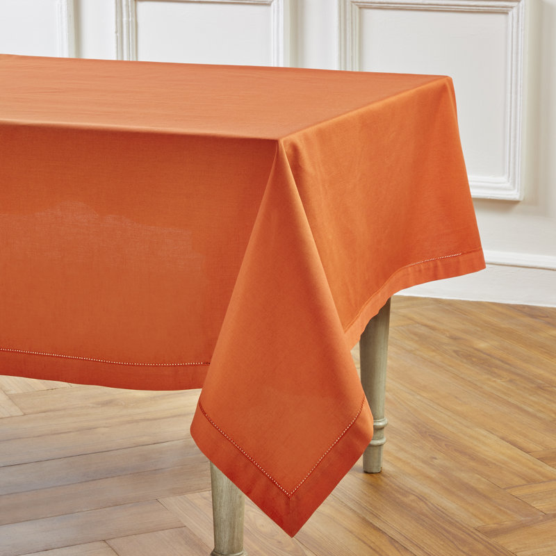 Cotton Linen Hemstitch Tablecloth, 84" x 60", Burnt Orange