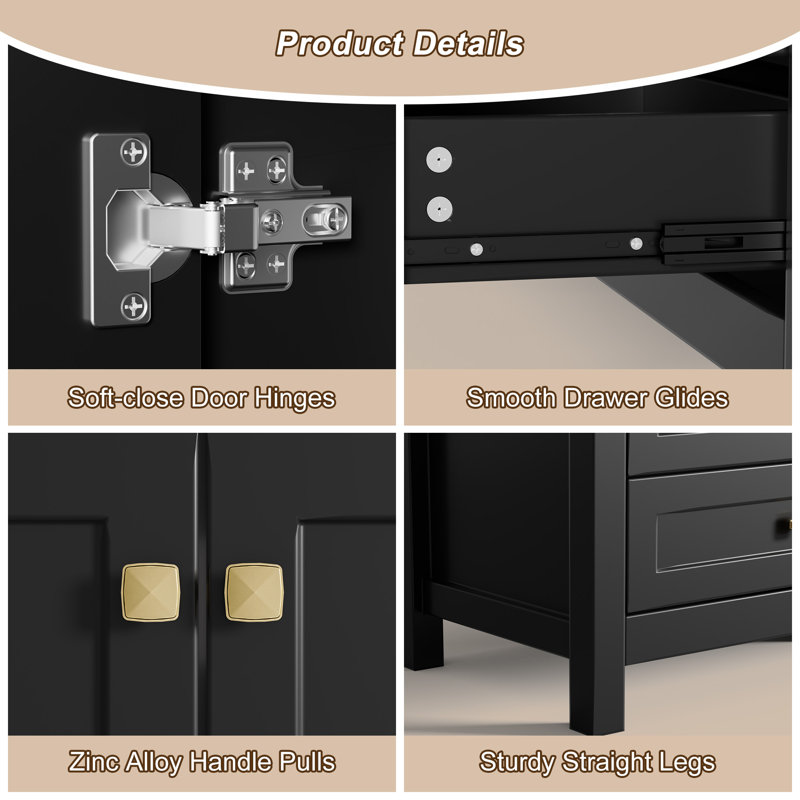 Manrique 72" Spacious Double Sink Bathroom Vanity With Integrated Sink Top, Faucet,Drain, Assembly Required, Black