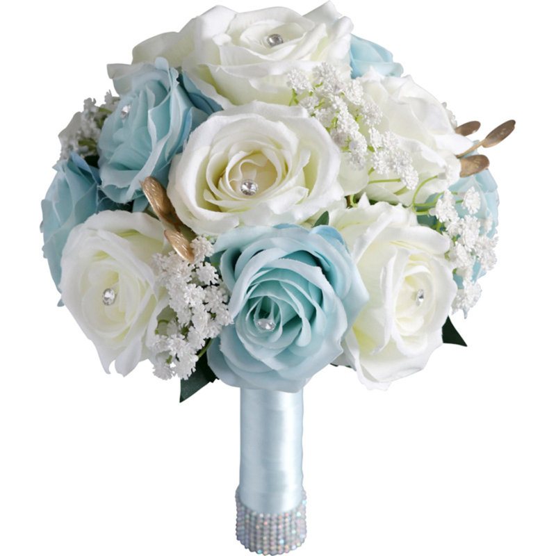 Bouquets de mariage pour les demoiselles d'honneur, Blanc / bleu clair