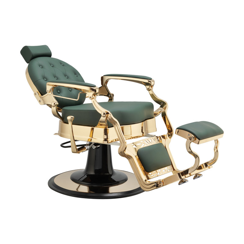 Fauteuil de coiffeur inclinable en similicuir Truman, Similicuir vert, Or