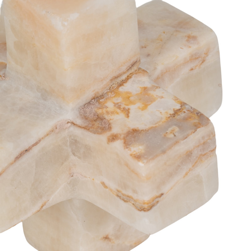 Decorative Marble Jack Sculpture for Tabletop Display - Modern Home Decor Cross Object for Bedroom, or Living Room Decoration - 4", White & Tan