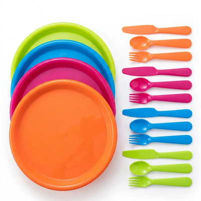 Ensemble 16 pièces de vaisselle en plastique réutilisable pour 4 personnes Basic Basic