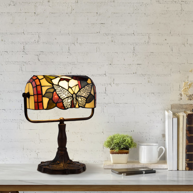 Rosalind Wheeler 12,5 po Tiffany style banquiers de style lampe de table en verre coloré ou lampe de bureau avec ampoule DEL incluse - lampe de table de style rétro avec décor coloré