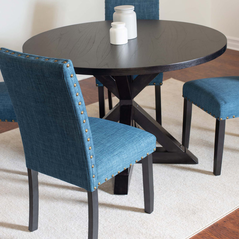 Ensemble de salle à manger 5 pièces, table à manger croisée avec 4 chaises élégantes, Bleu