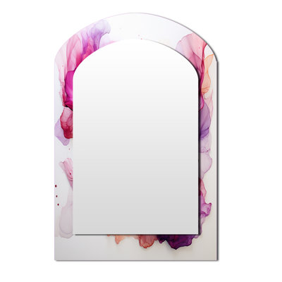 Blossoming Magenta Bliss Ink Cloud Watercolor IV - Abstract Painting Asymmetrical Decorative Mirror, Modern Arch Large Wall Mirror, Printed Metal Art
