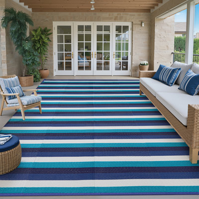 Tapis extérieur rayé bleu / blanc