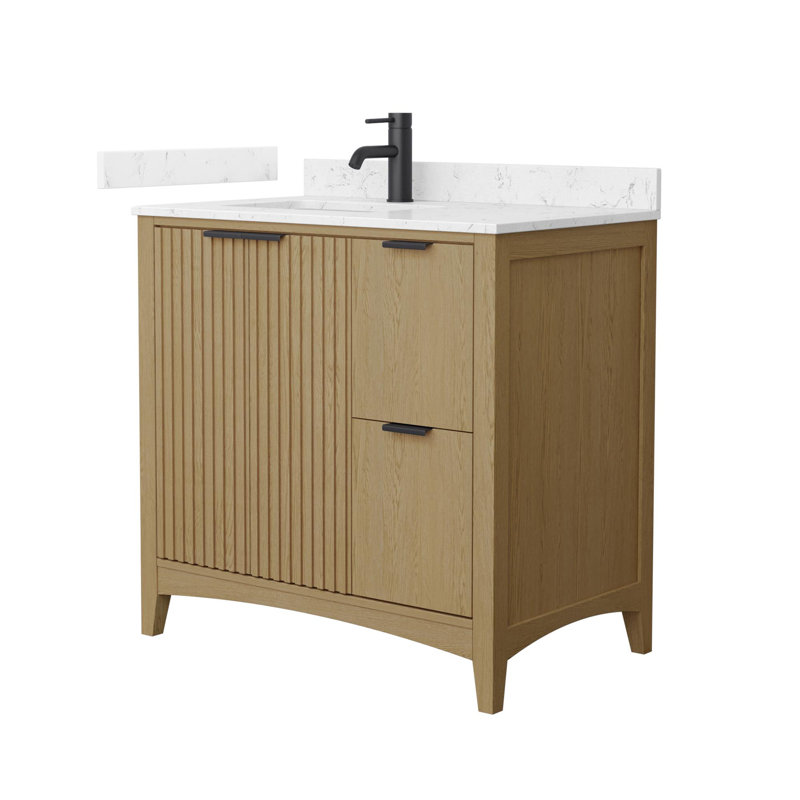 Palmilla 36" Freestanding Single Bathroom Vanity with Cultured Marble Top, Brown, Matte Black, Carrara Cultured Marble