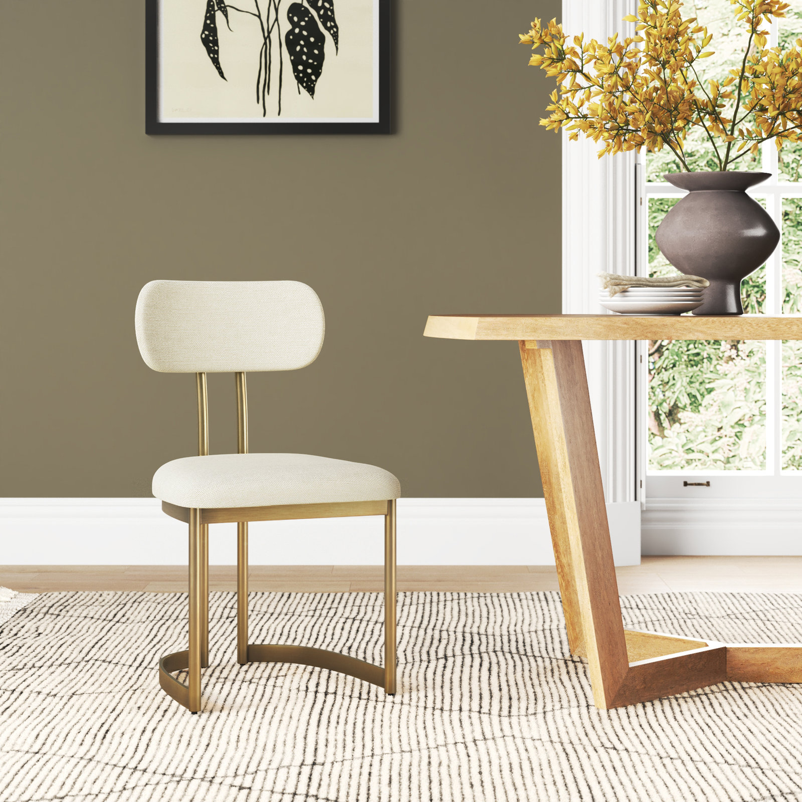 Margot Dining Chair, Linen Off White Dhurrie