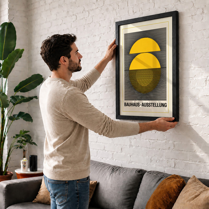 Bauhaus Exhibition Geometric - Framed Print, A4 - 29.7 x 21.0 cm, Walnut