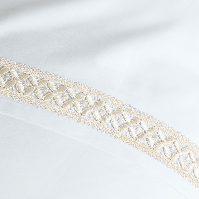 Juliet Egyptian Cotton Sateen Flat Sheet, White/Ivory, Queen Flat Sheet