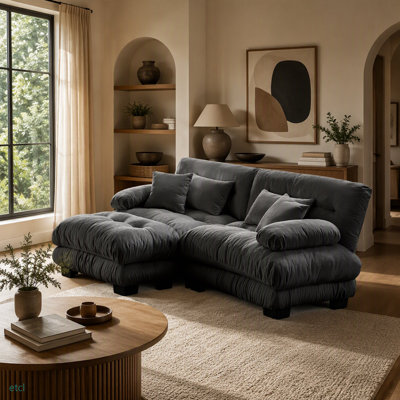 Canapé modulaire Cloud Couch pour le salon, canapé 2 places en chenille avec 2 coussins lombaires et 2 coussins décoratifs, canapé rembourré à large accoudoirs avec repose-pieds convertible, chenille