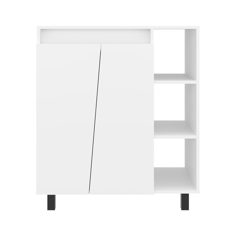 Garde-manger autoportant blanc avec rangement intégré et surface pour micro-ondes, armoire à 2 portes, 3 tablettes latérales, idéal pour la salle à manger, conception moderne, fabrication de panneau de particules, ouverture profonde de 16,28 po