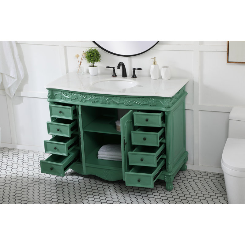 Mariella 48'' Single Bathroom Vanity with Top, Vintage Mint, Antique White