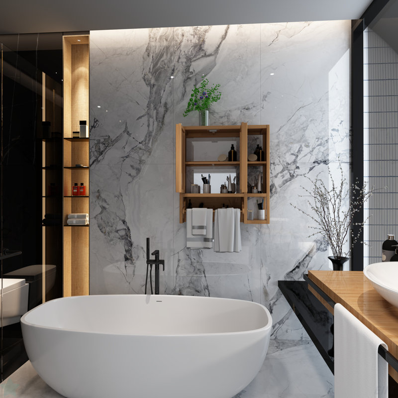 Rangement mural en bambou pour salle de bain