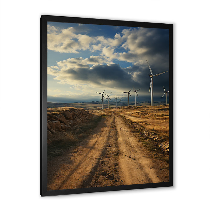 " Wind Turbines Minimalism Scenery IV ", 44" H x 34" W x 1.5" D, Black Single Picture Framed