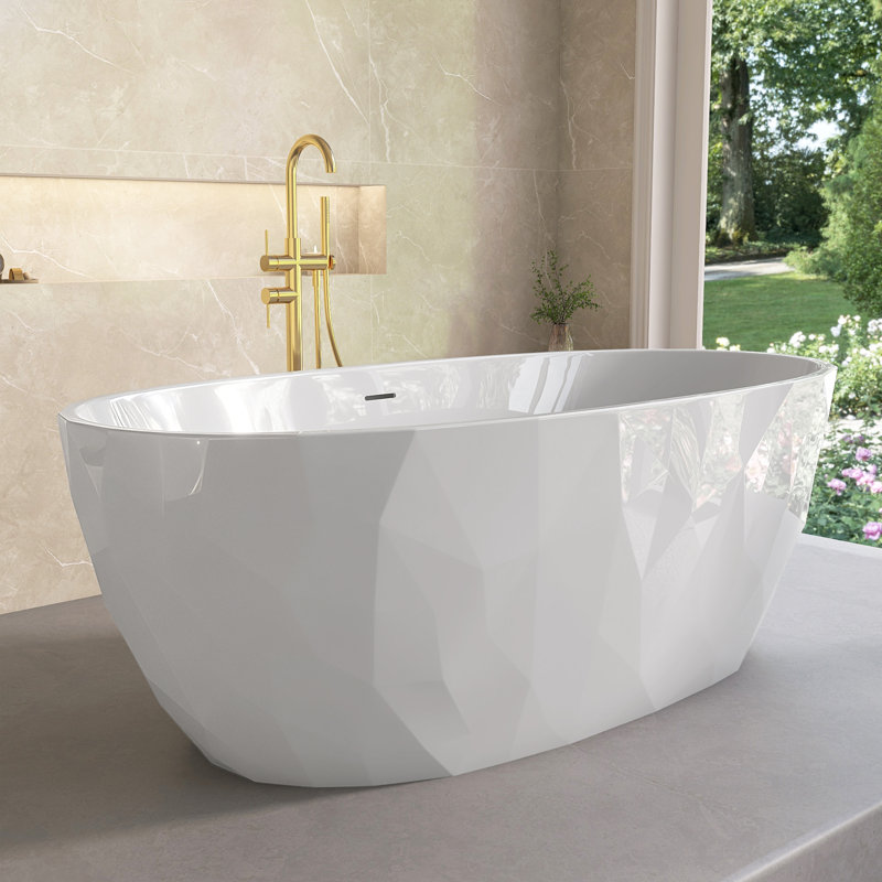 Baignoire de trempage autoportante en acrylique avec drain central L 67 po x l 31 po x H 23,6 po