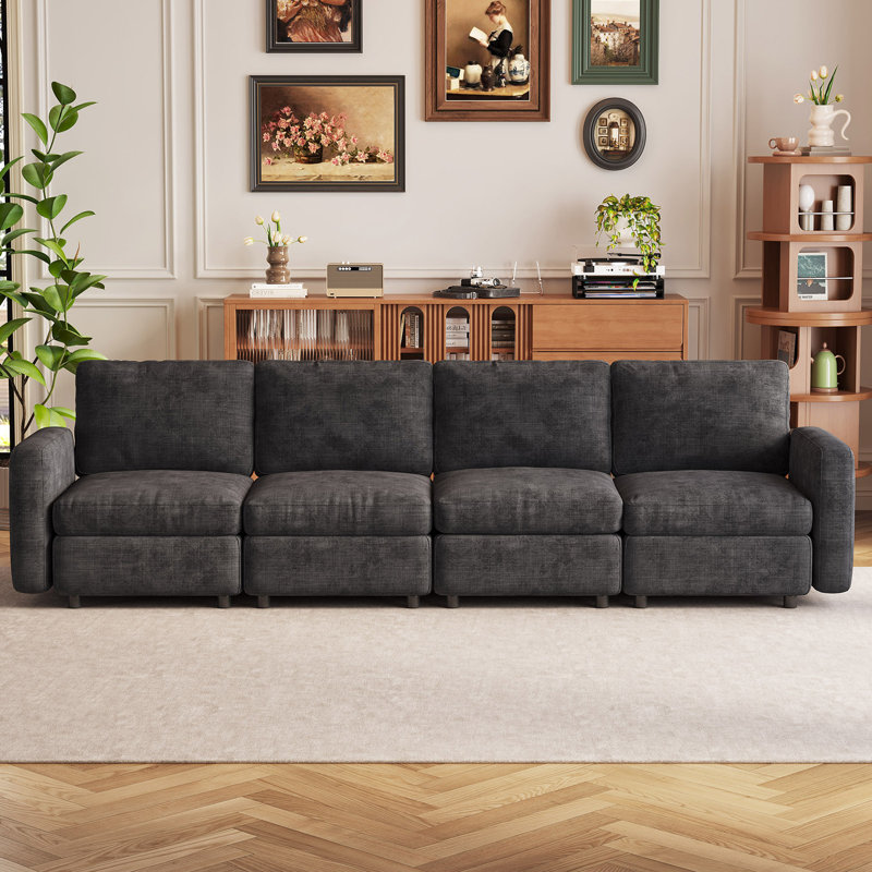 4-Seater Modular Convertible Sofa with Backrest, Grey, 4, Dark Gray, 33.46" H x 116.92" W x 30.31" D