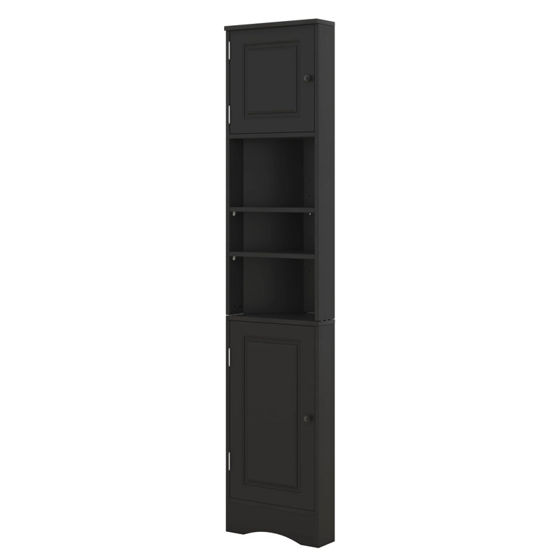 Armoire de rangement d'angle, haute avec 2 portes et 3 tablettes, tablettes réglables, tablette ouverte pour la salle de bain, la cuisine et le salon