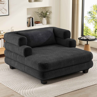Oversized Chaise Lounge 52.4" Modern Comfy Lounger Chenille Upholstered Sofa Bed With Deep Seat And Layered Armrests